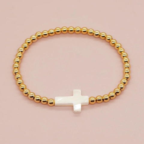 Mother of Pearl Beaded Heart and Cross bracelet