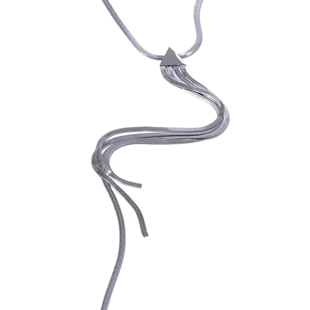 Snake Chain Long Drop Bib Necklace