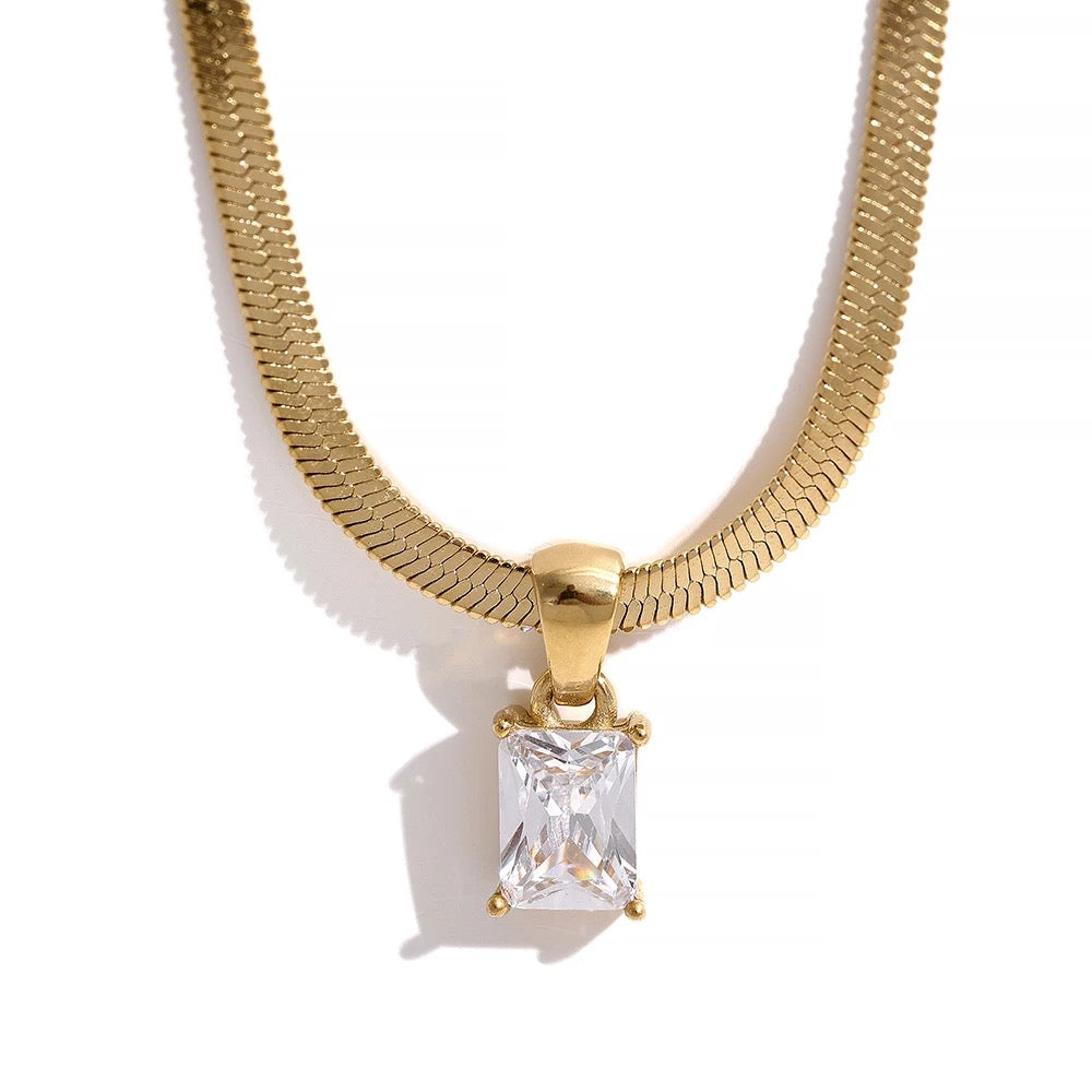 Snake Chain with CZ Rectangle Pendant