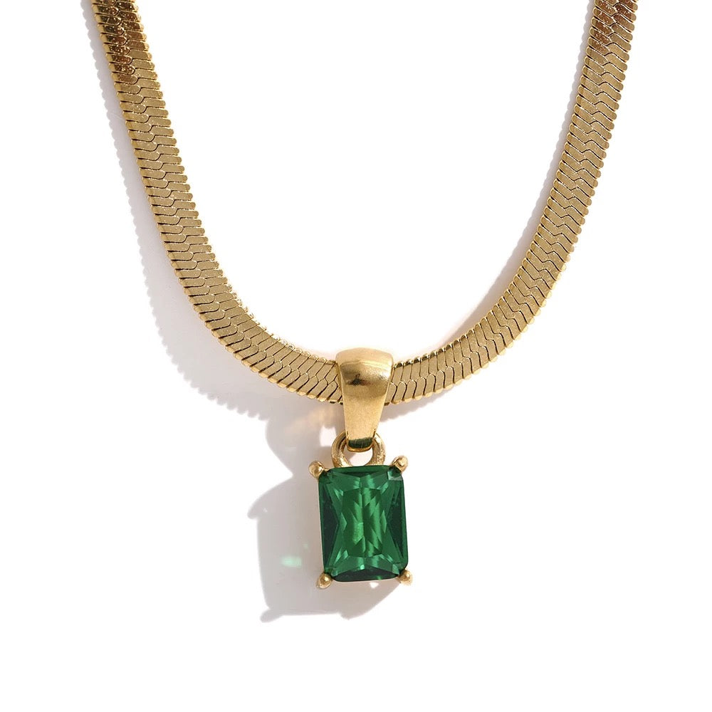Snake Chain with CZ Rectangle Pendant