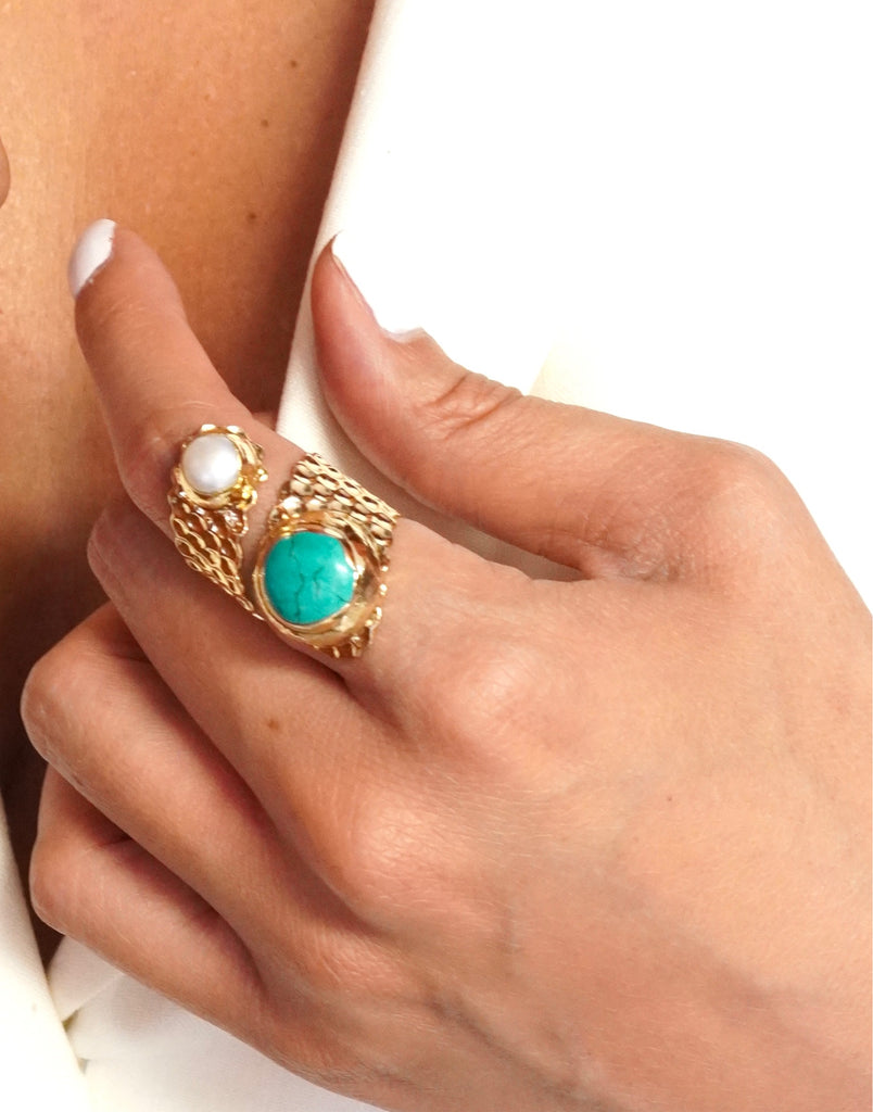 Turquoise & Pearl Ring
