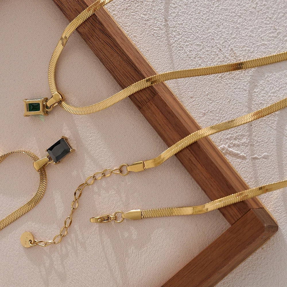 Snake Chain with CZ Rectangle Pendant