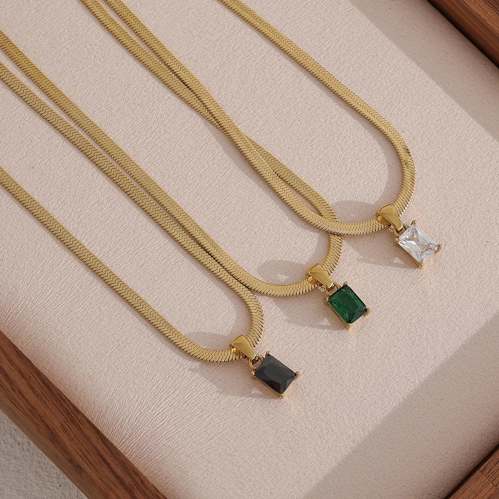 Snake Chain with CZ Rectangle Pendant