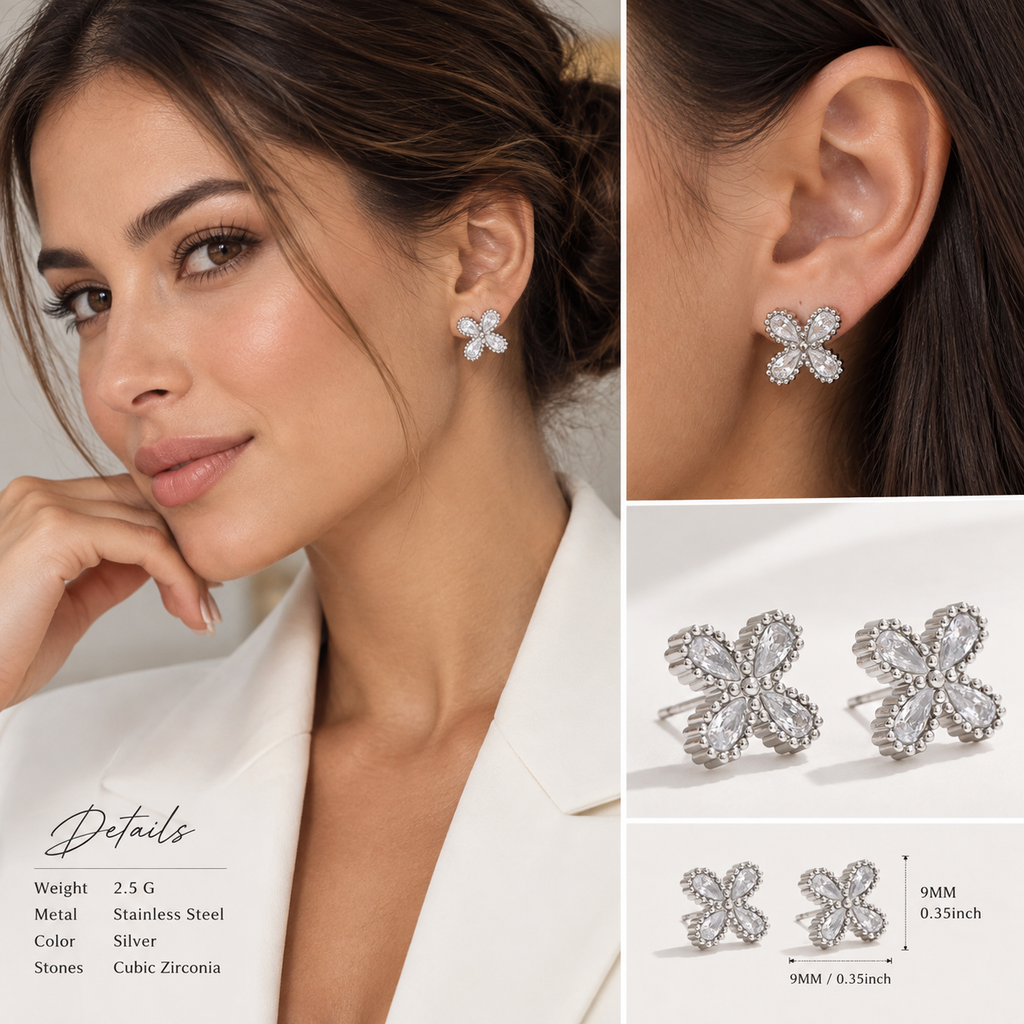 CZ Flower Stud Earrings