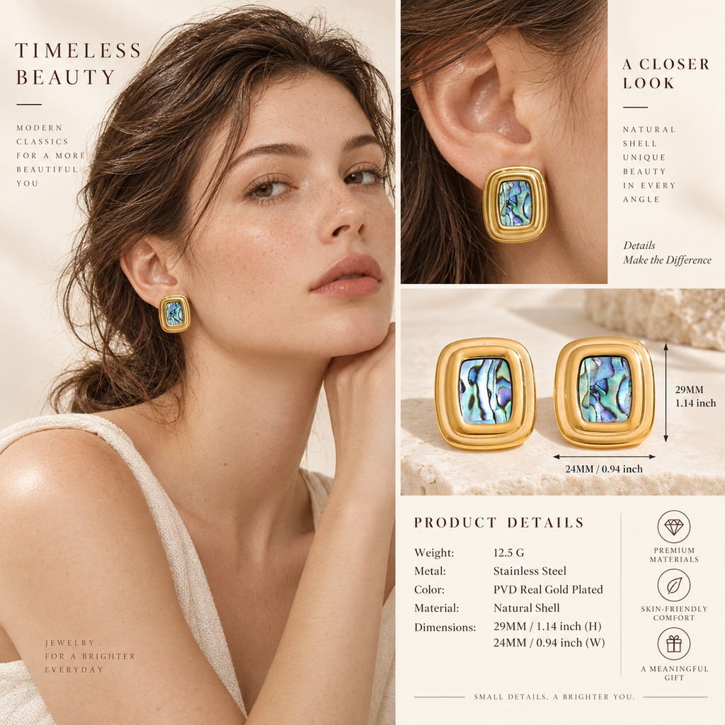 Abalone Shell Rectangle Studs
