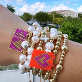Mother of Pearl Beaded Heart and Cross bracelet